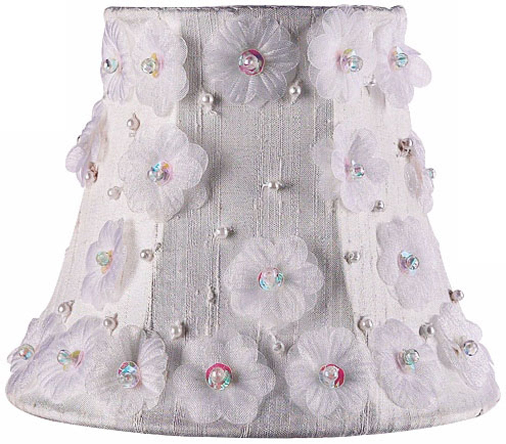 Beaded Floral Silk White Shade 3x5x4.25 (Clip-On)