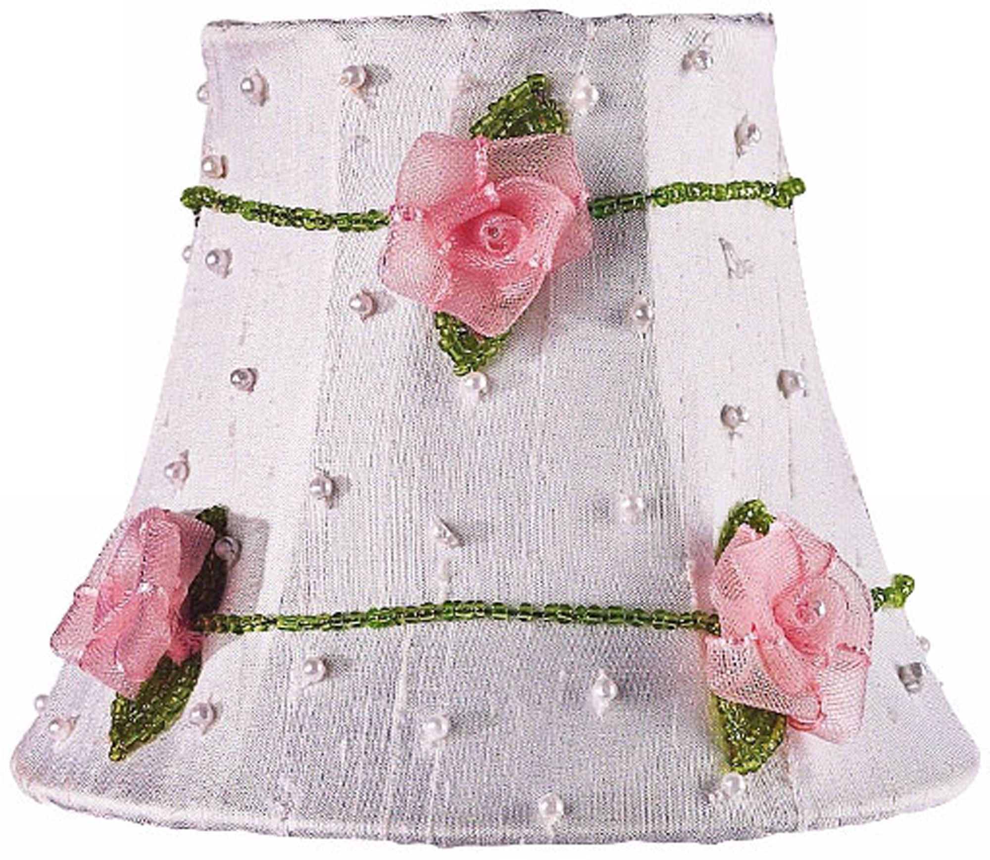 Pink Floral and White Silk Shade 3x5x4.25 (Clip-On)