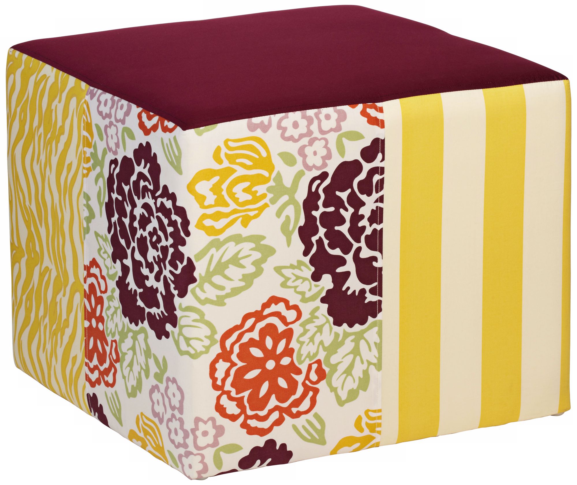 Emma Burgundy and Yellow Floral Ottoman