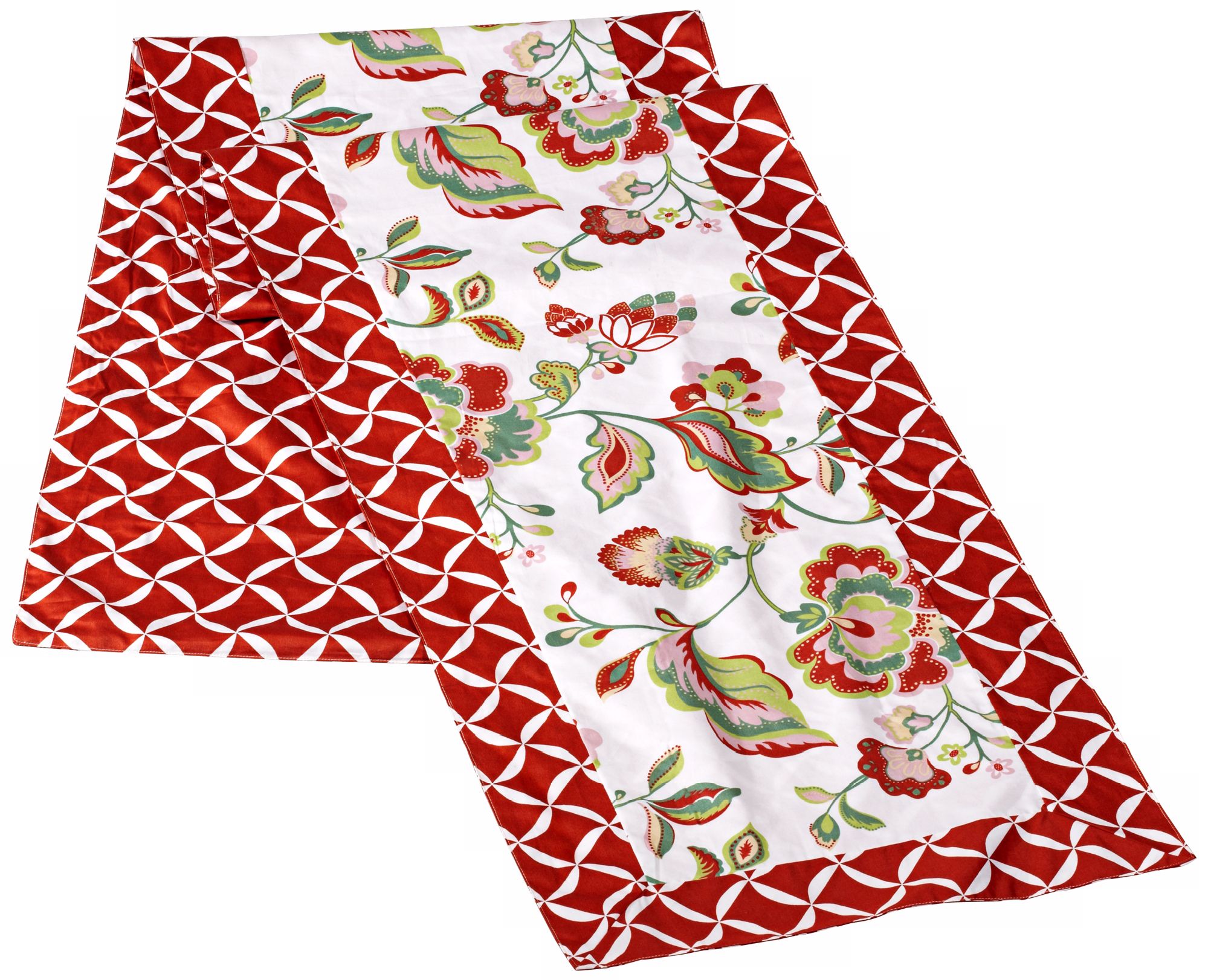 Reversible Floral/Geometric Pattern Queen Bed Runner
