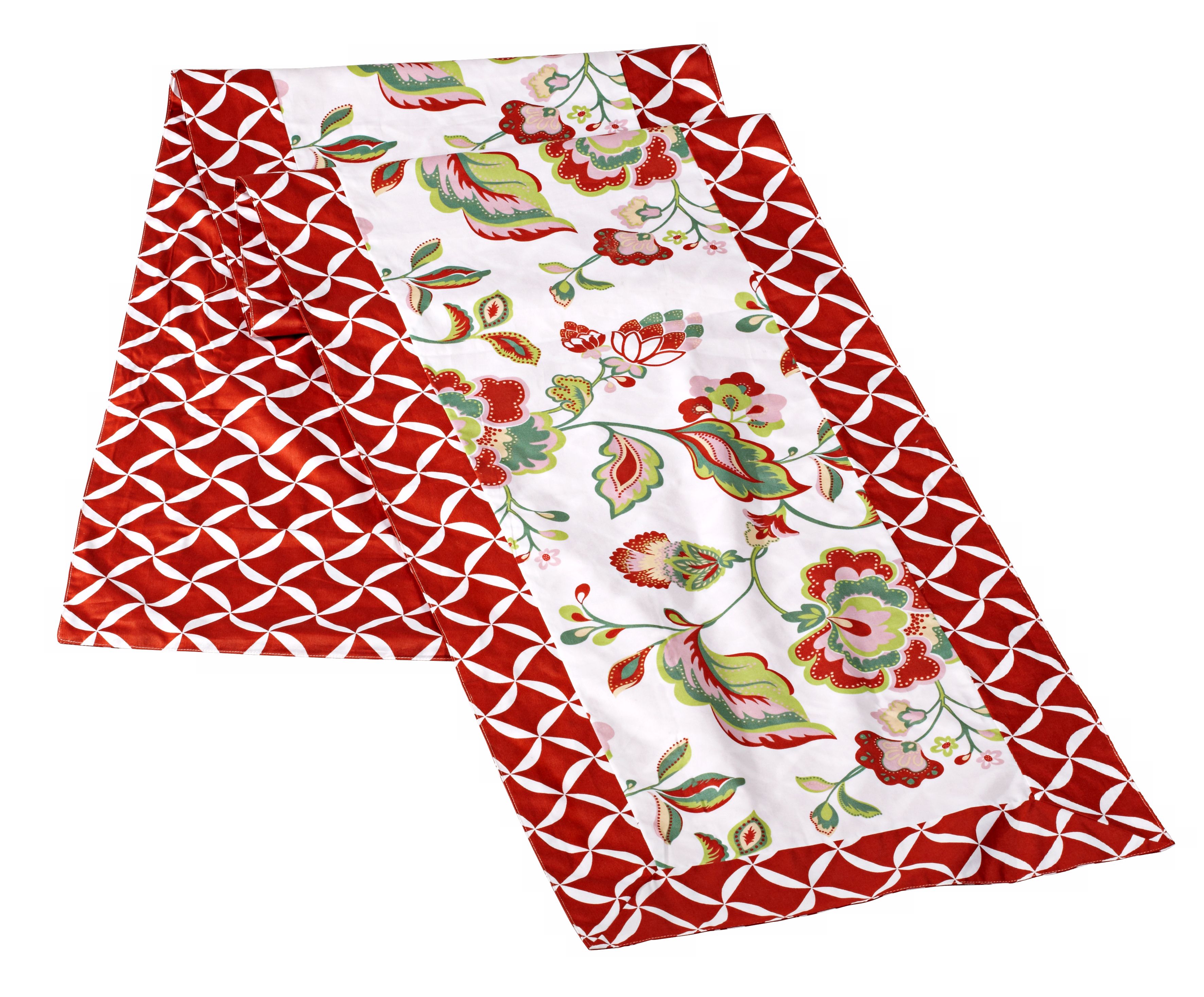 Reversible Floral/Geometric Pattern King Bed Runner