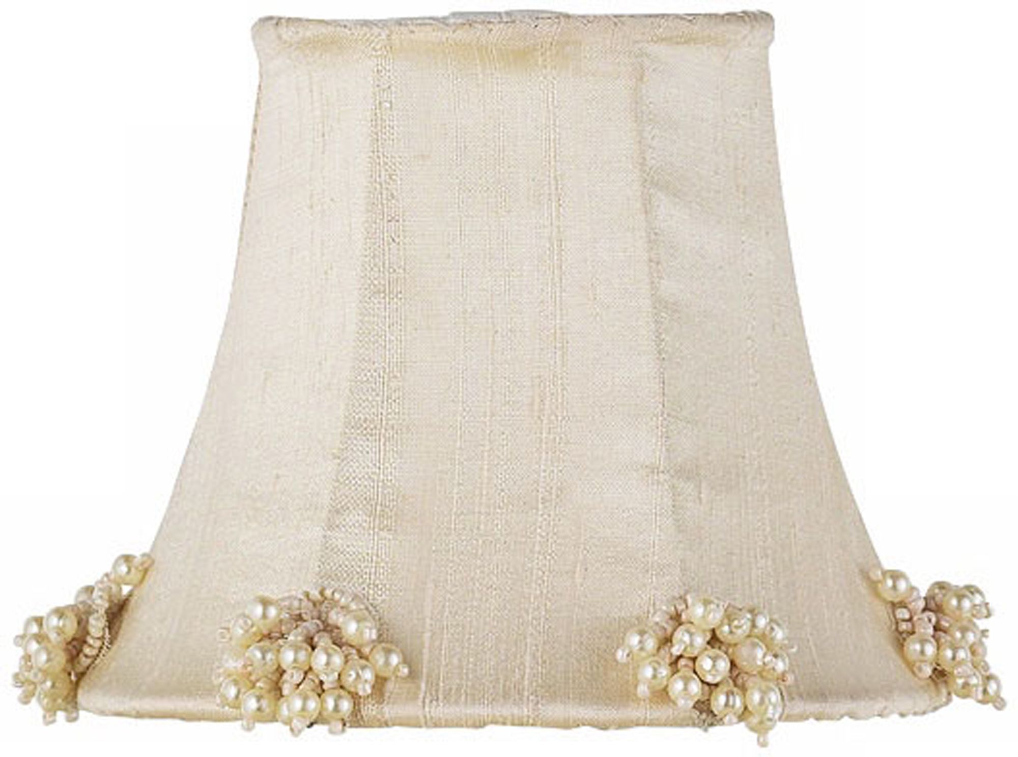 Ivory Silk Shade with Pearl Burst Trim 3x5x4.25 (Clip-On)