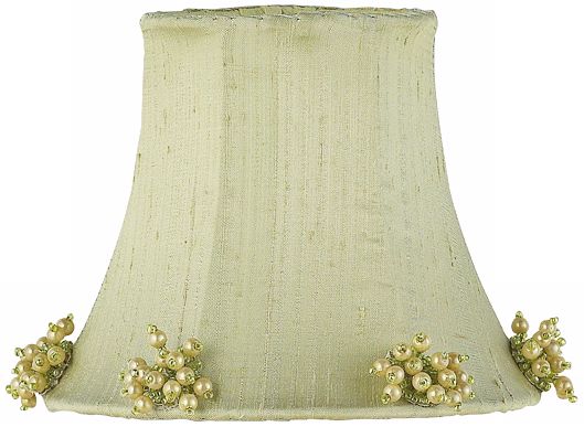 Green Silk Shade with Pearl Burst Trim 3x5x4.25 (Clip-On)