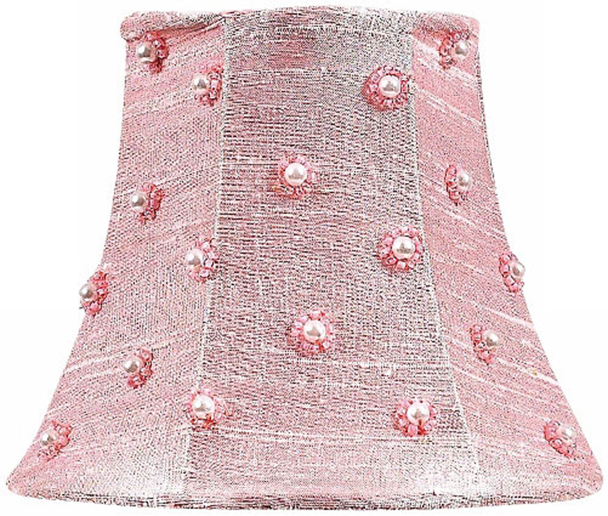 Pink Silk Shade with White Pearls 3x5x4.25 (Clip-On)
