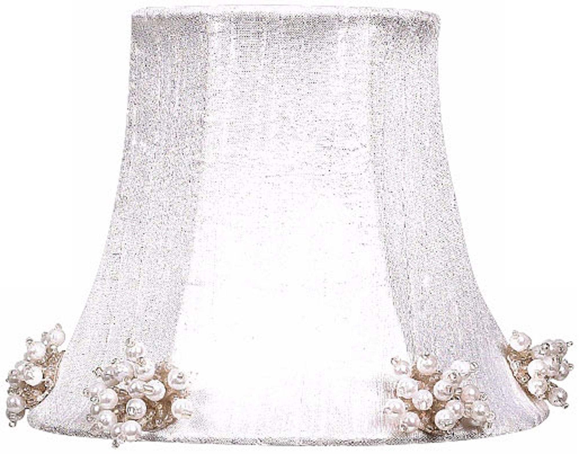White Silk Shade with Pearl Burst Trim 3x5x4.25 (Clip-On)