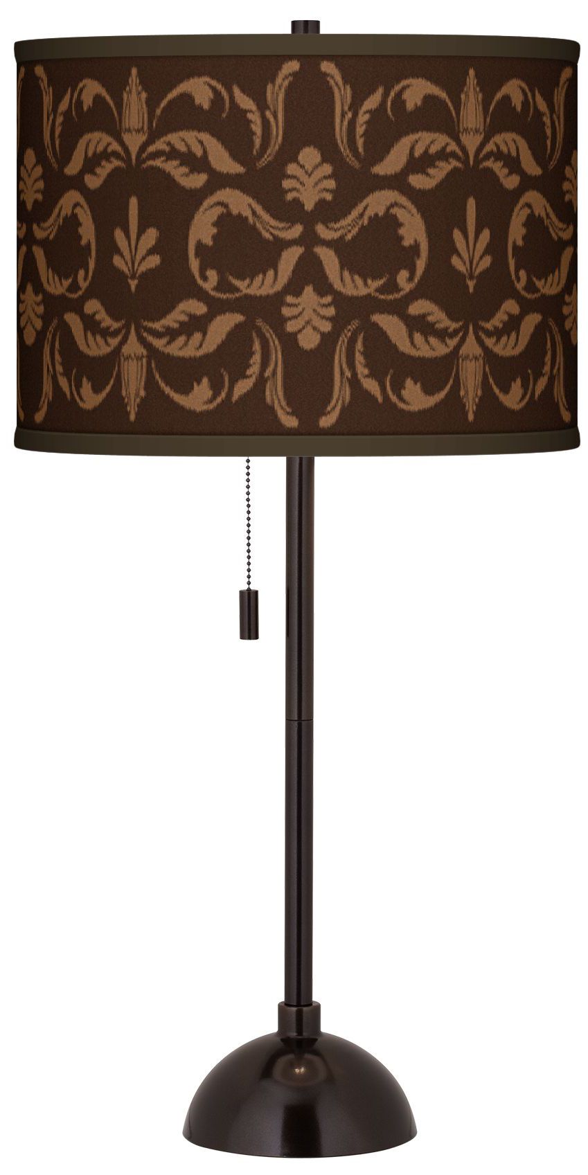 Mocha Flourish Linen Giclee Glow Bronze Club Table Lamp