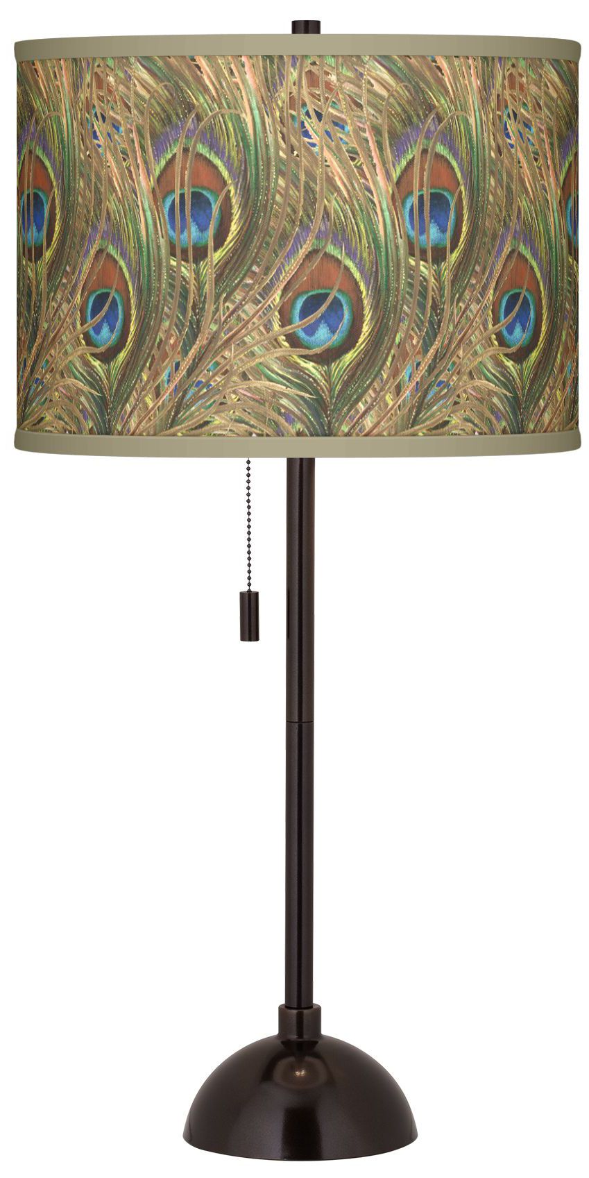 Iridescent Feather Giclee Glow Bronze Club Table Lamp