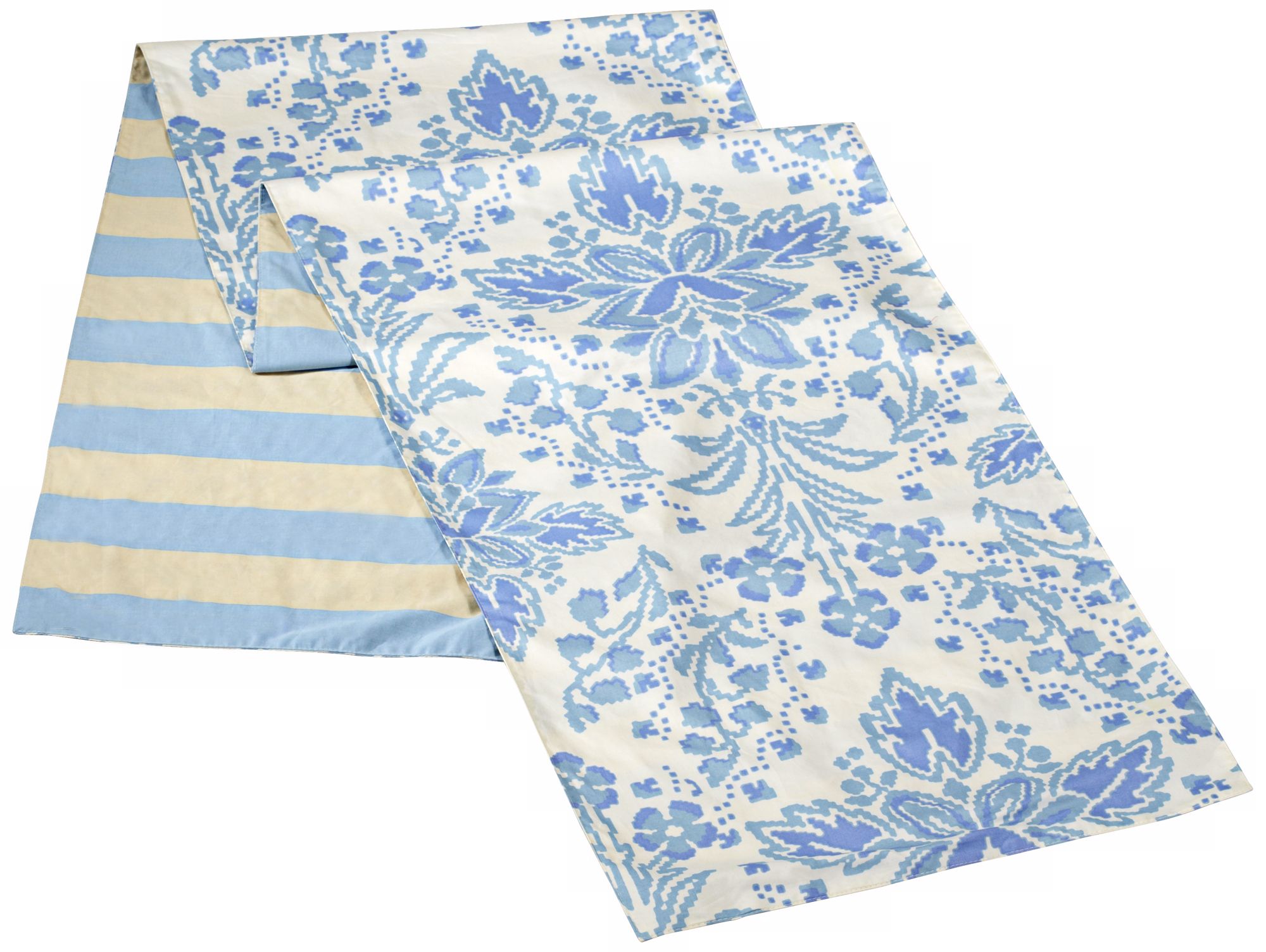 Marilyn Blue Reversible Floral - Striped King Bed Runner