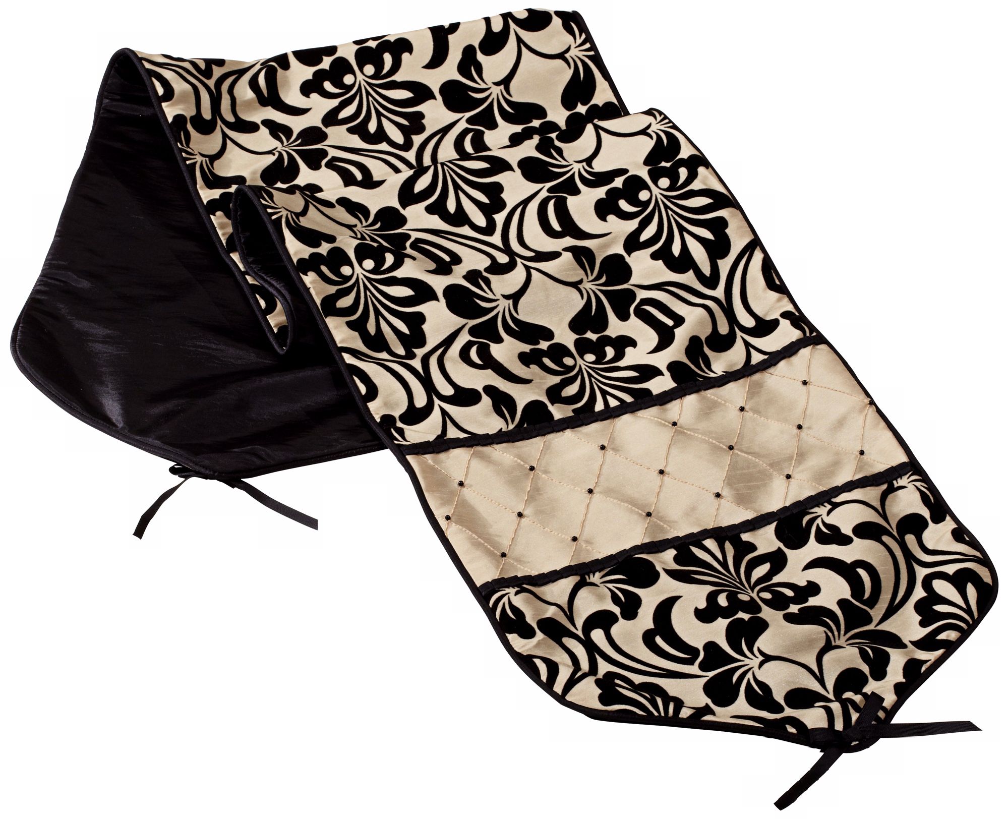 Trinity Collection 90" Long Black and Ivory Table Runner