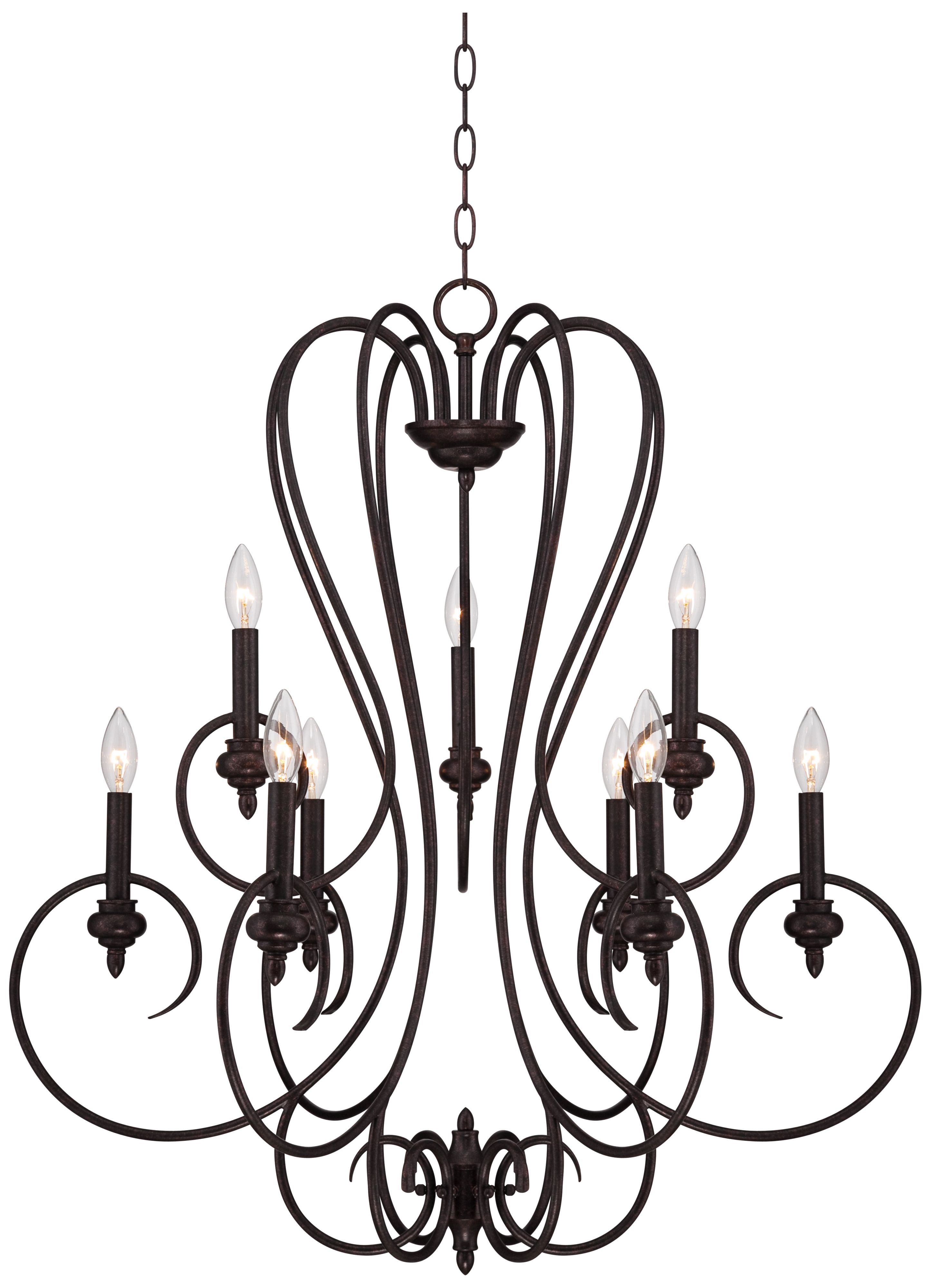 Channing 9-Light Wide Bronze Scroll Chandelier