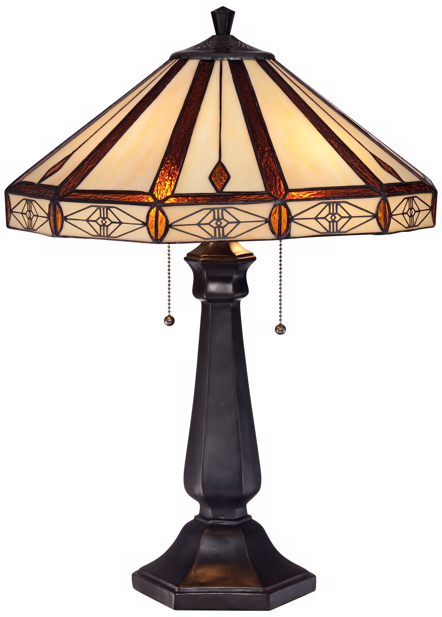 Octagon Mission Art Glass Bronze Table Lamp