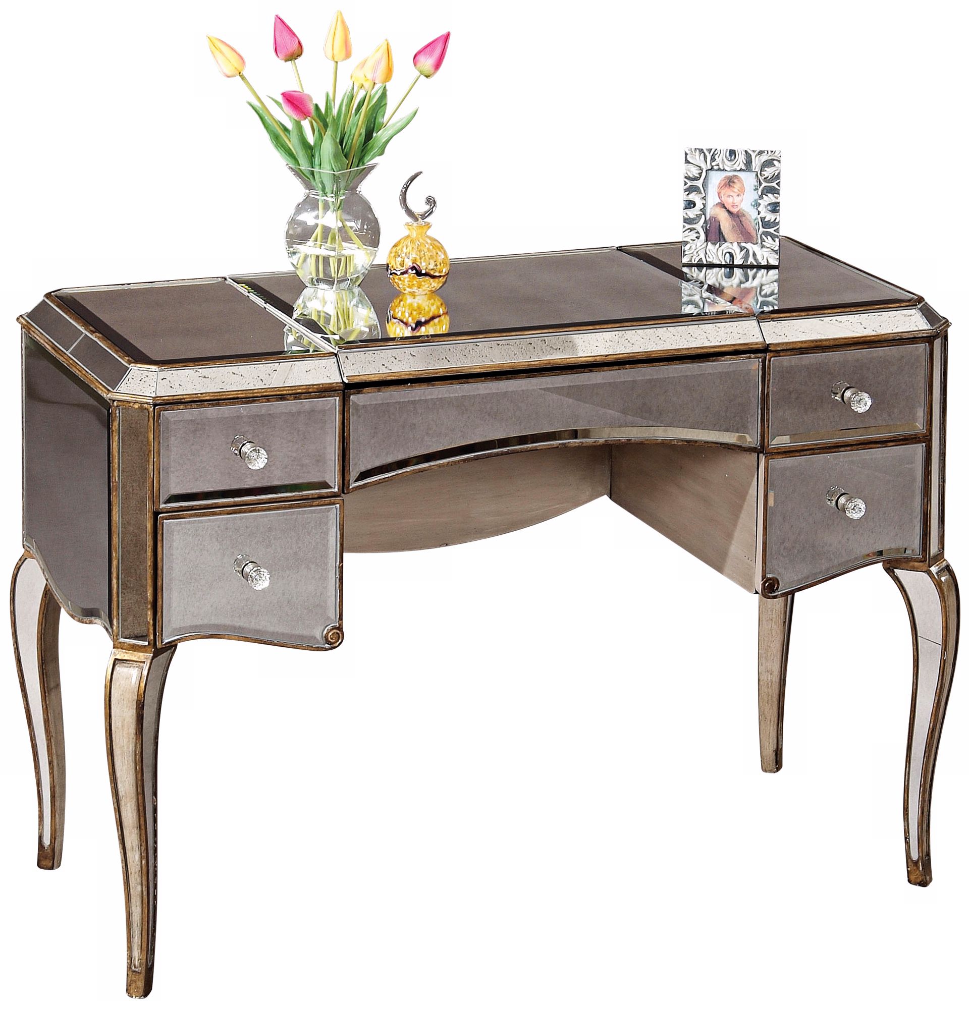 Mirrored Gold Cabriole Leg Desk/Vanity