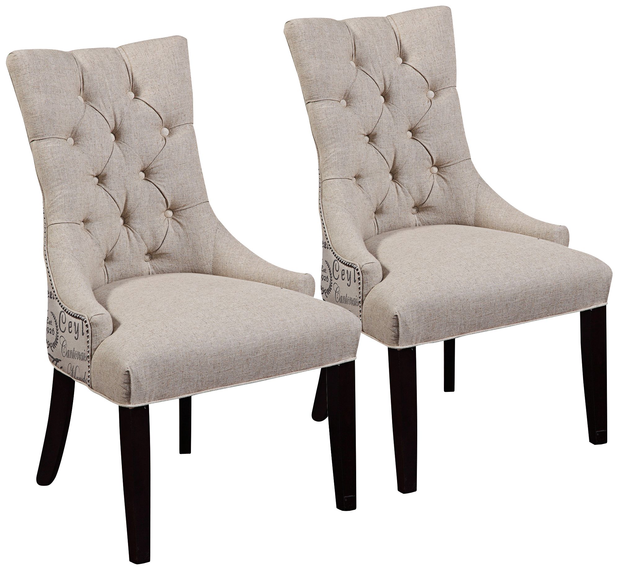Tufted Scripted Linen Parsons Chair with Wood Legs