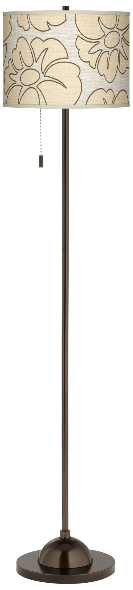 Floral Blue Silhouette Giclee Glow Bronze Club Floor Lamp
