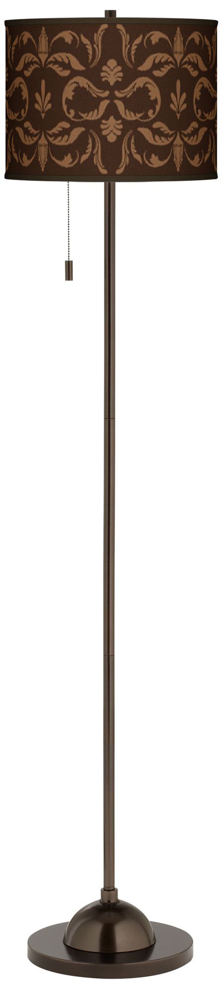 Mocha Flourish Linen Giclee Glow Bronze Club Floor Lamp