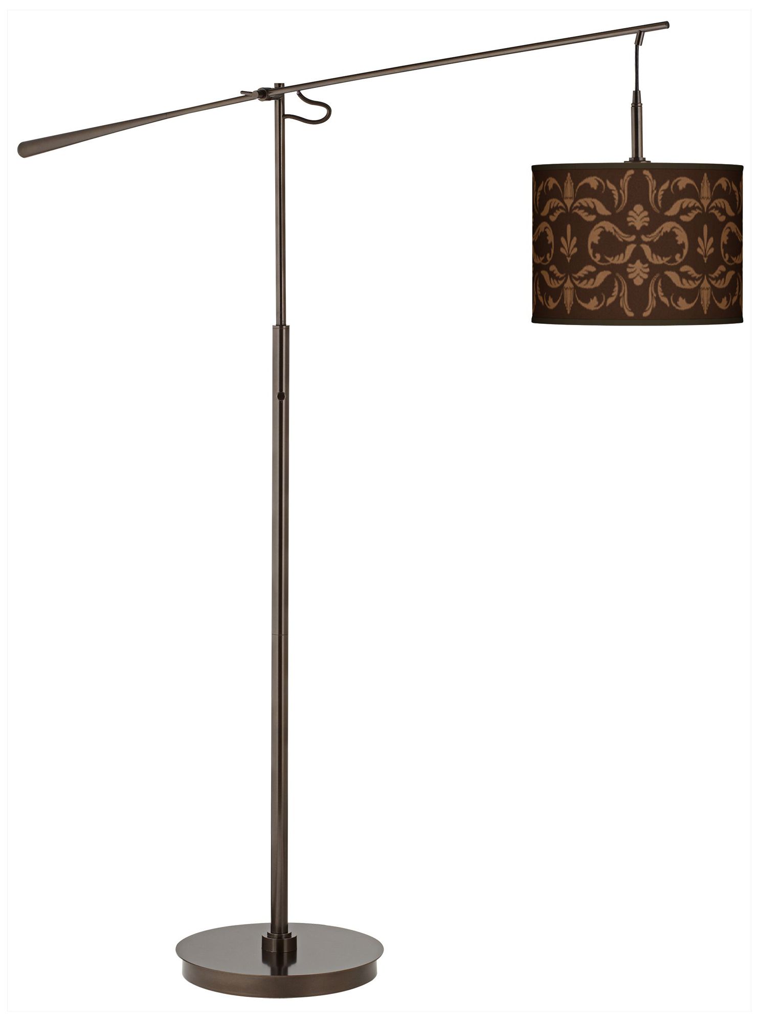 Mocha Flourish Linen Bronze Balance Arm Floor Lamp