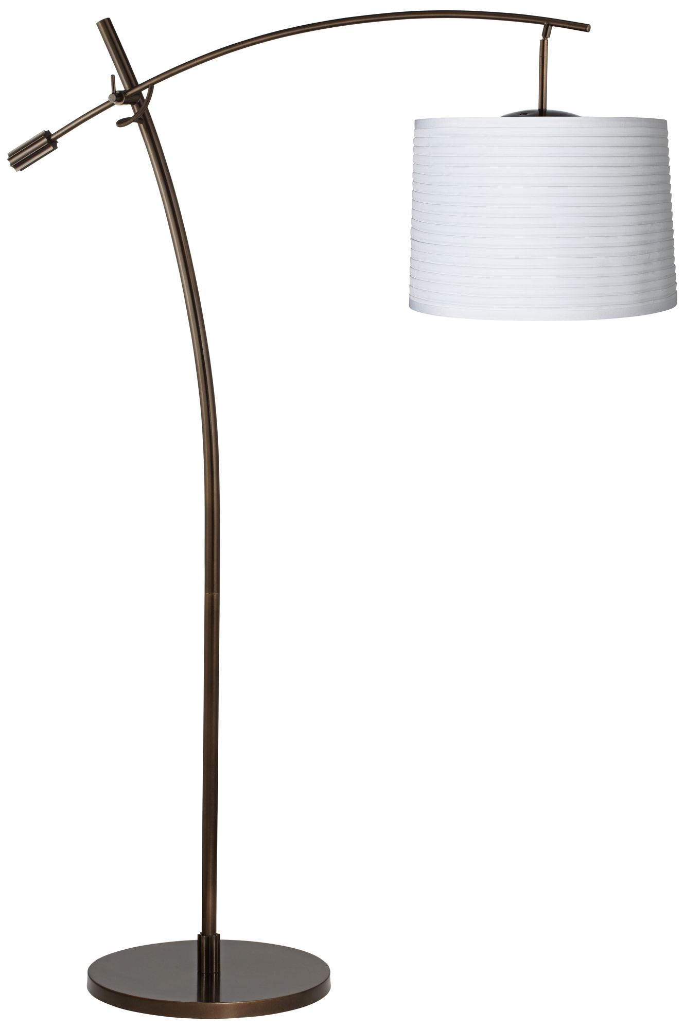 Tara White Pleated Shade Balance Arm Arc Floor Lamp