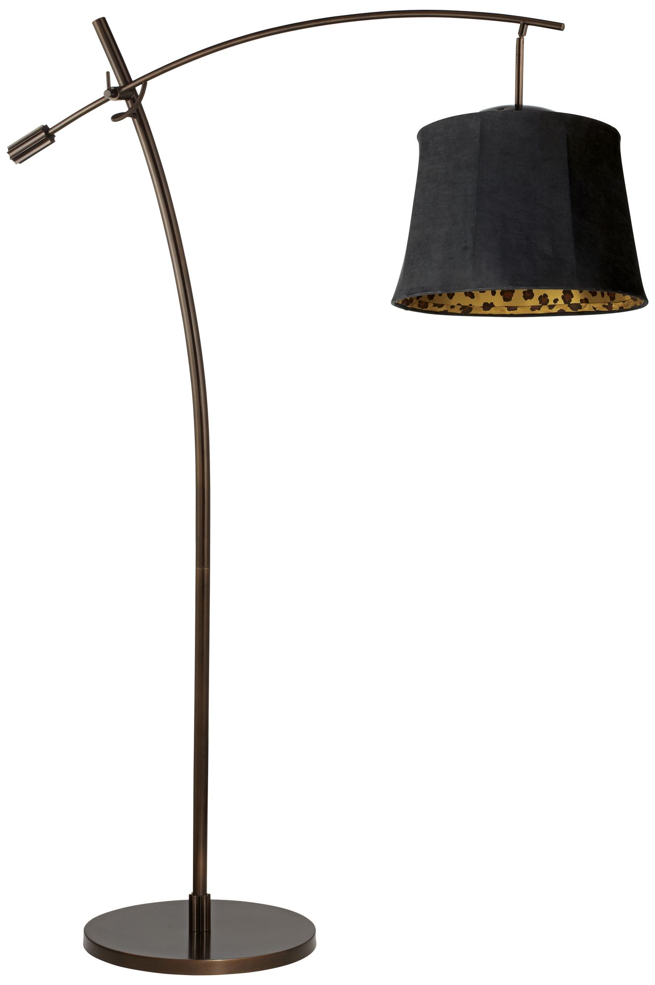Tara Black Faux Suede Shade Balance Arm Arc Floor Lamp