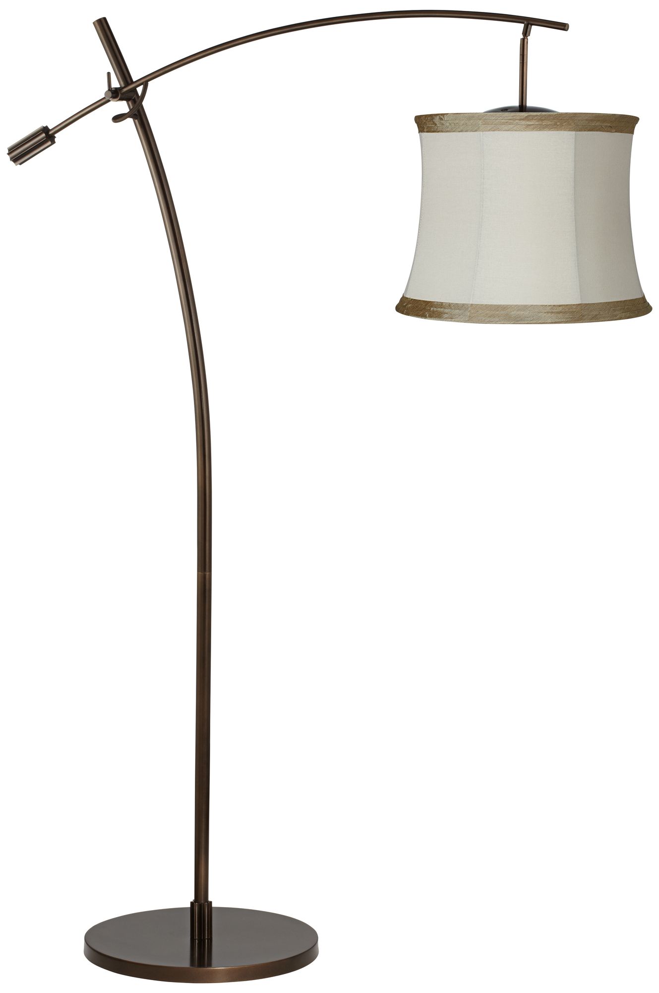 Tara Ivory Linen Taupe Shade Balance Arm Arc Floor Lamp