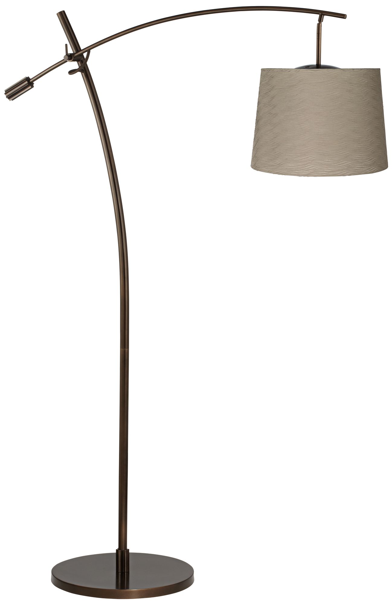 Tara Taupe Pleated Shade Balance Arm Arc Floor Lamp