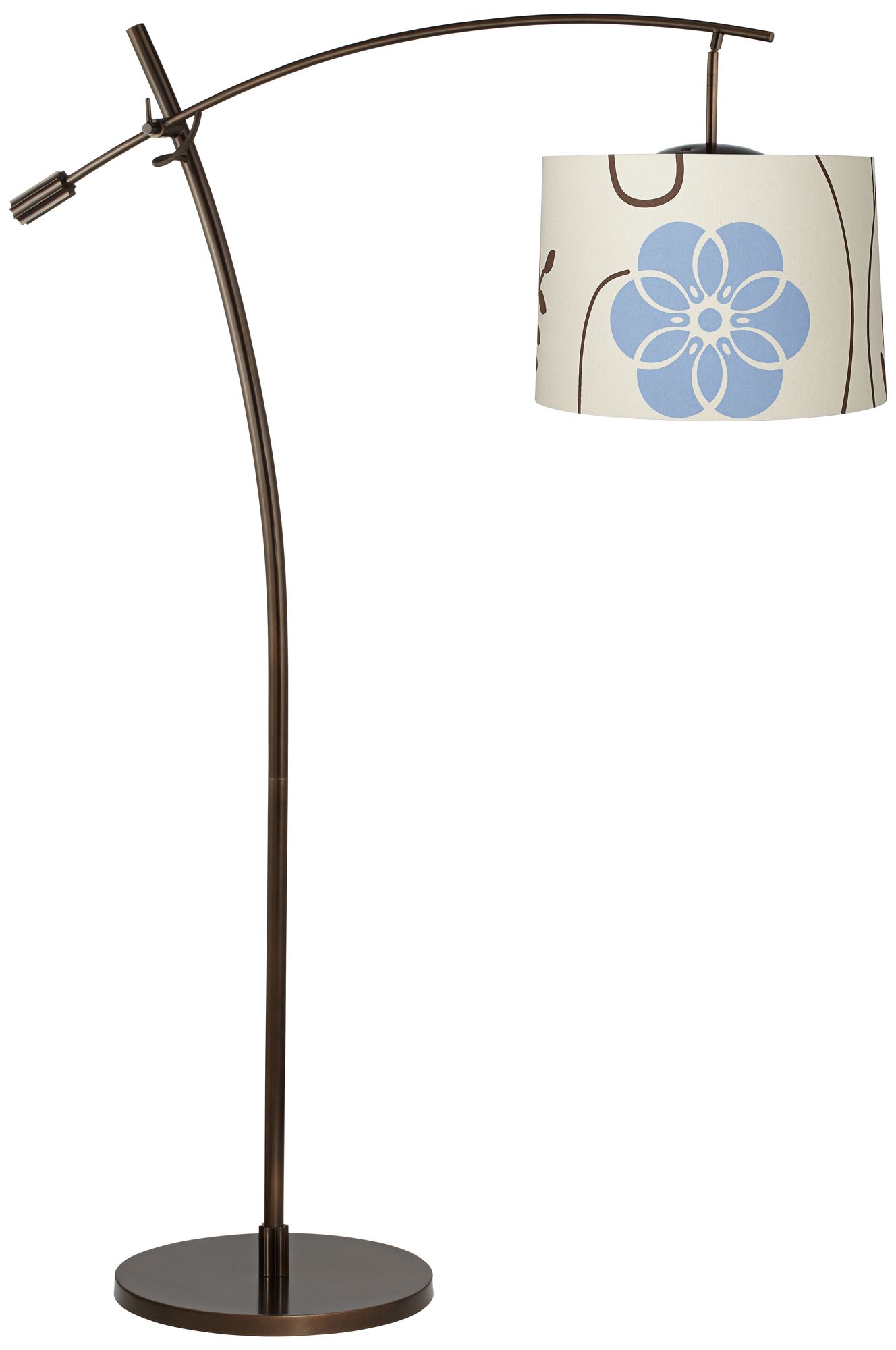 Tara Blue Floral Shade Balance Arm Arc Floor Lamp