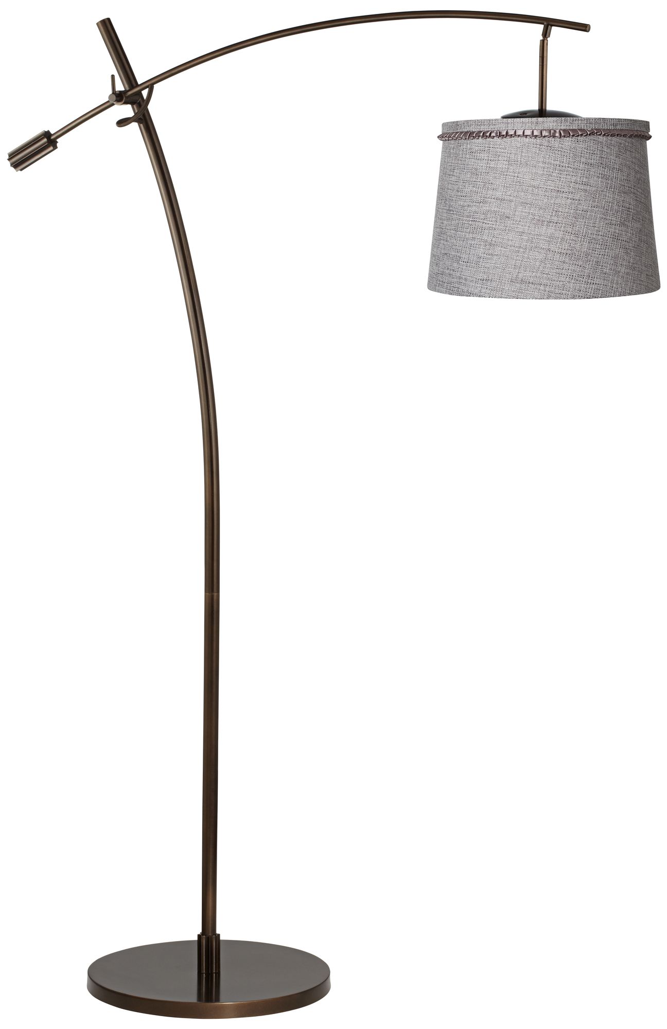 Tara Gray Tweed Shade Balance Arm Arc Floor Lamp
