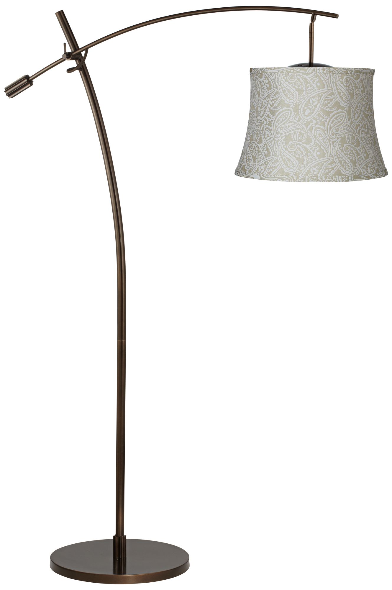Tara White Paisley Brocade Balance Arm Arc Floor Lamp