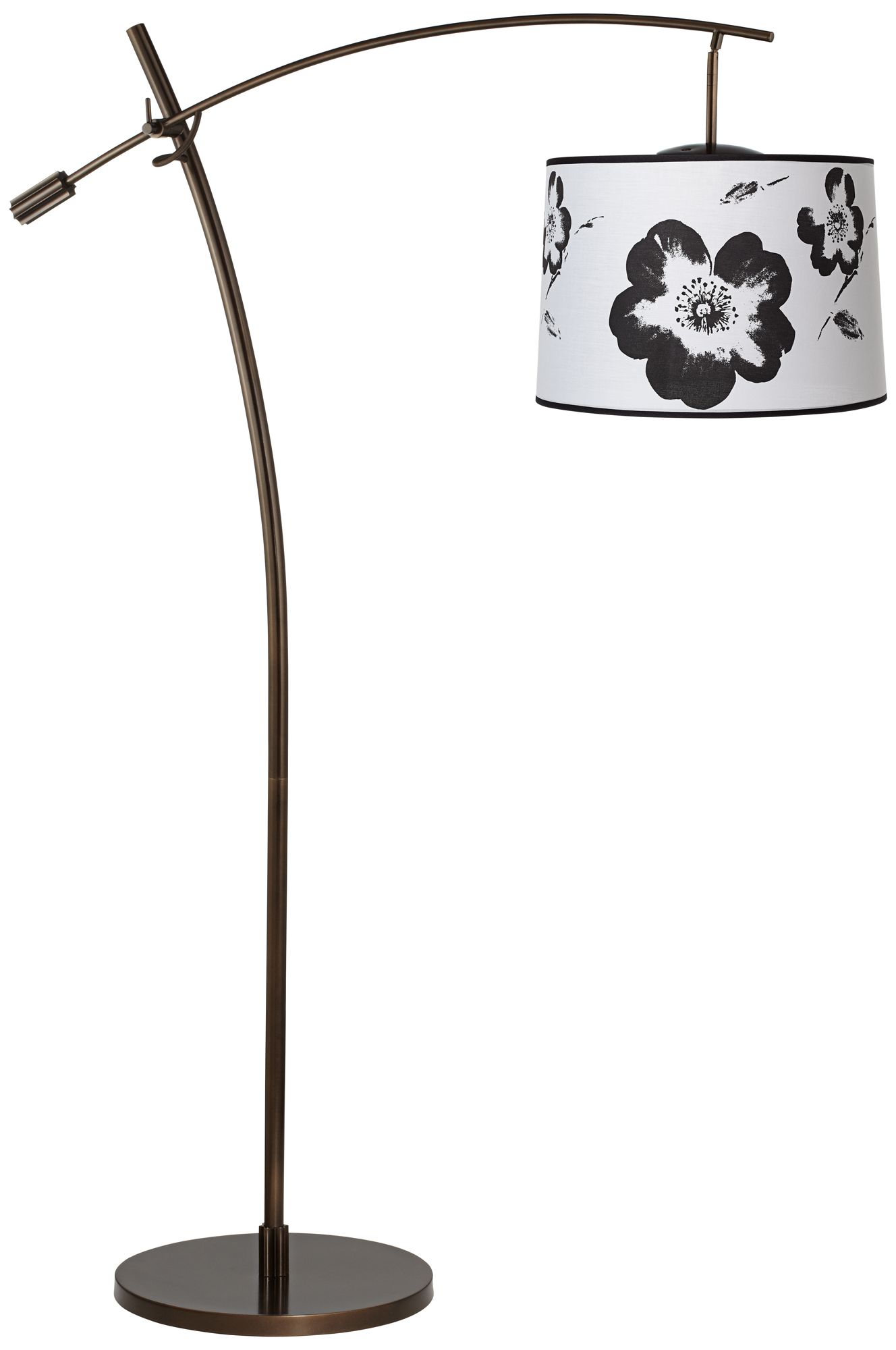 Tara Black and White Flower Balance Arm Arc Floor Lamp