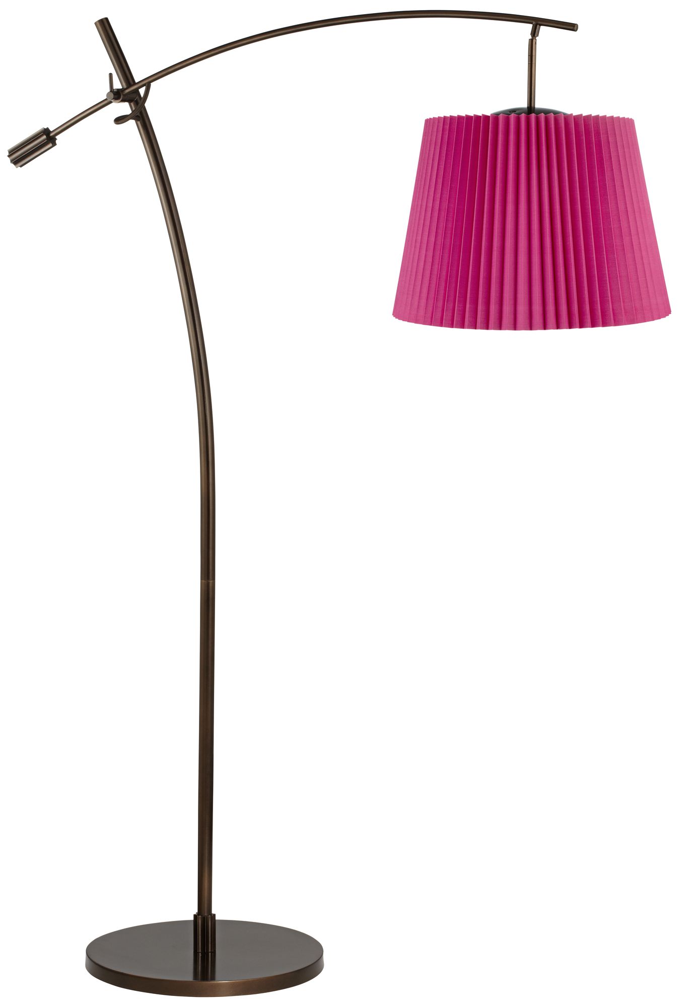 Tara Hot Pink Knife Pleat Shade Balance Arm Arc Floor Lamp