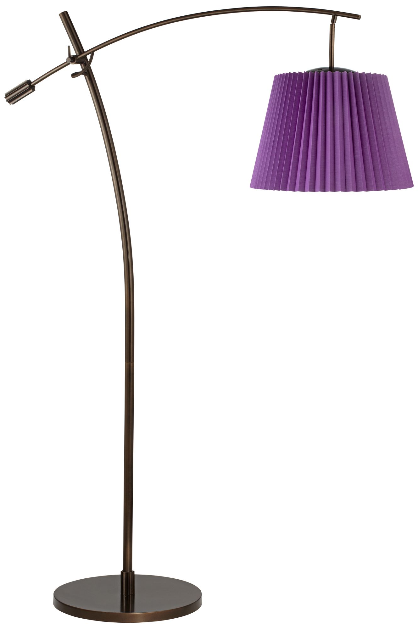 Tara Purple Knife Pleat Shade Balance Arm Arc Floor Lamp