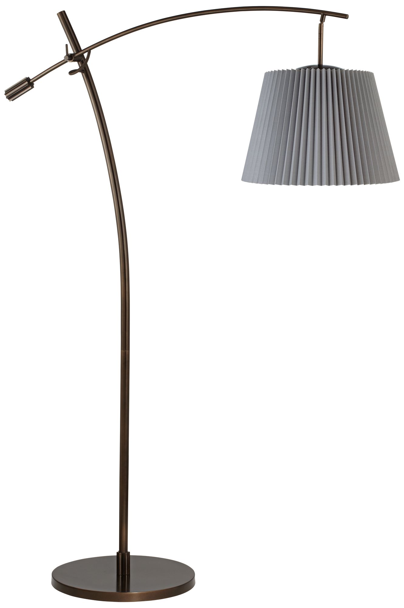 Tara Gray Knife Pleat Shade Balance Arm Arc Floor Lamp