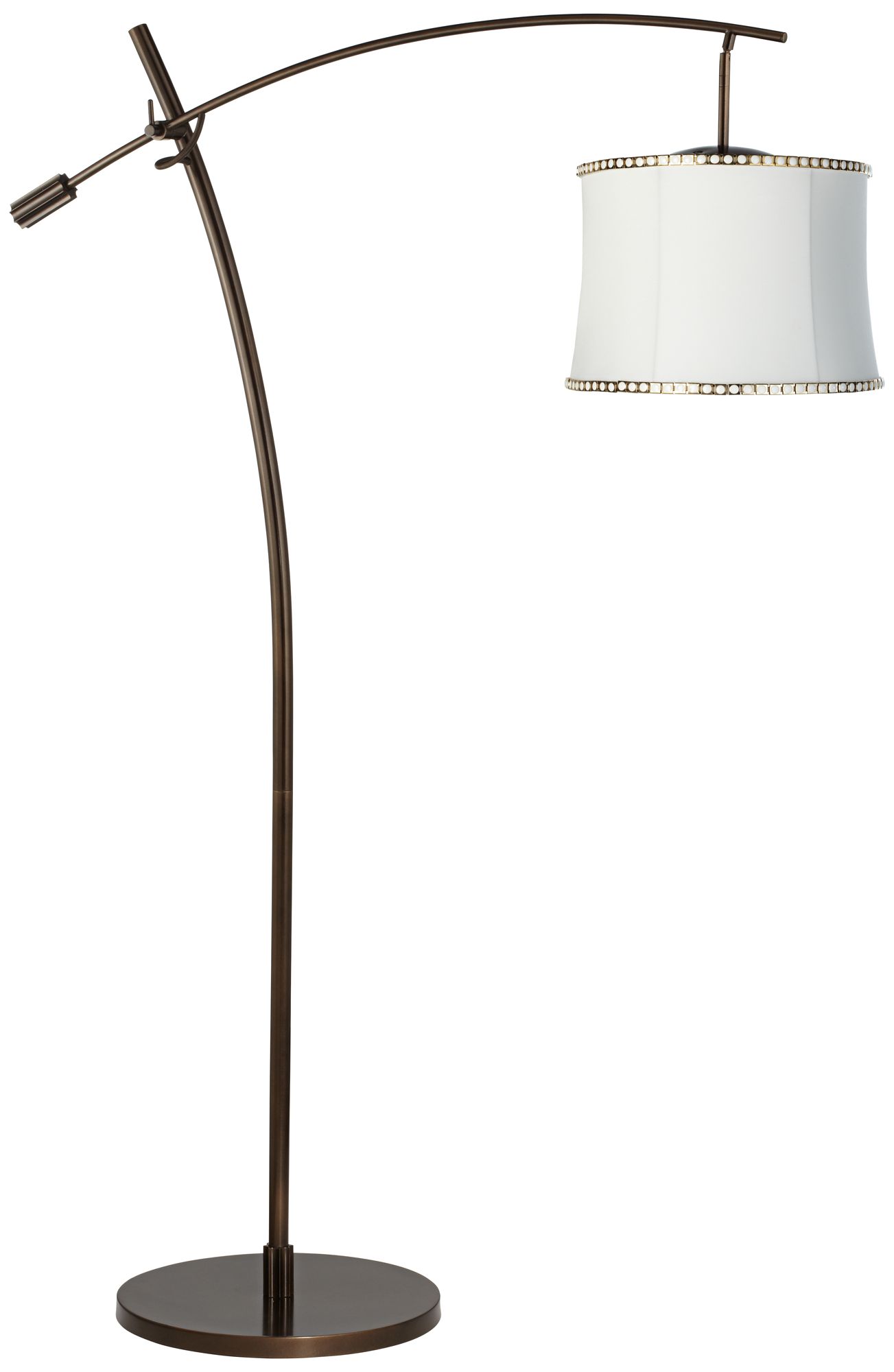 Tara Gold Trim White Shade Balance Arm Arc Floor Lamp