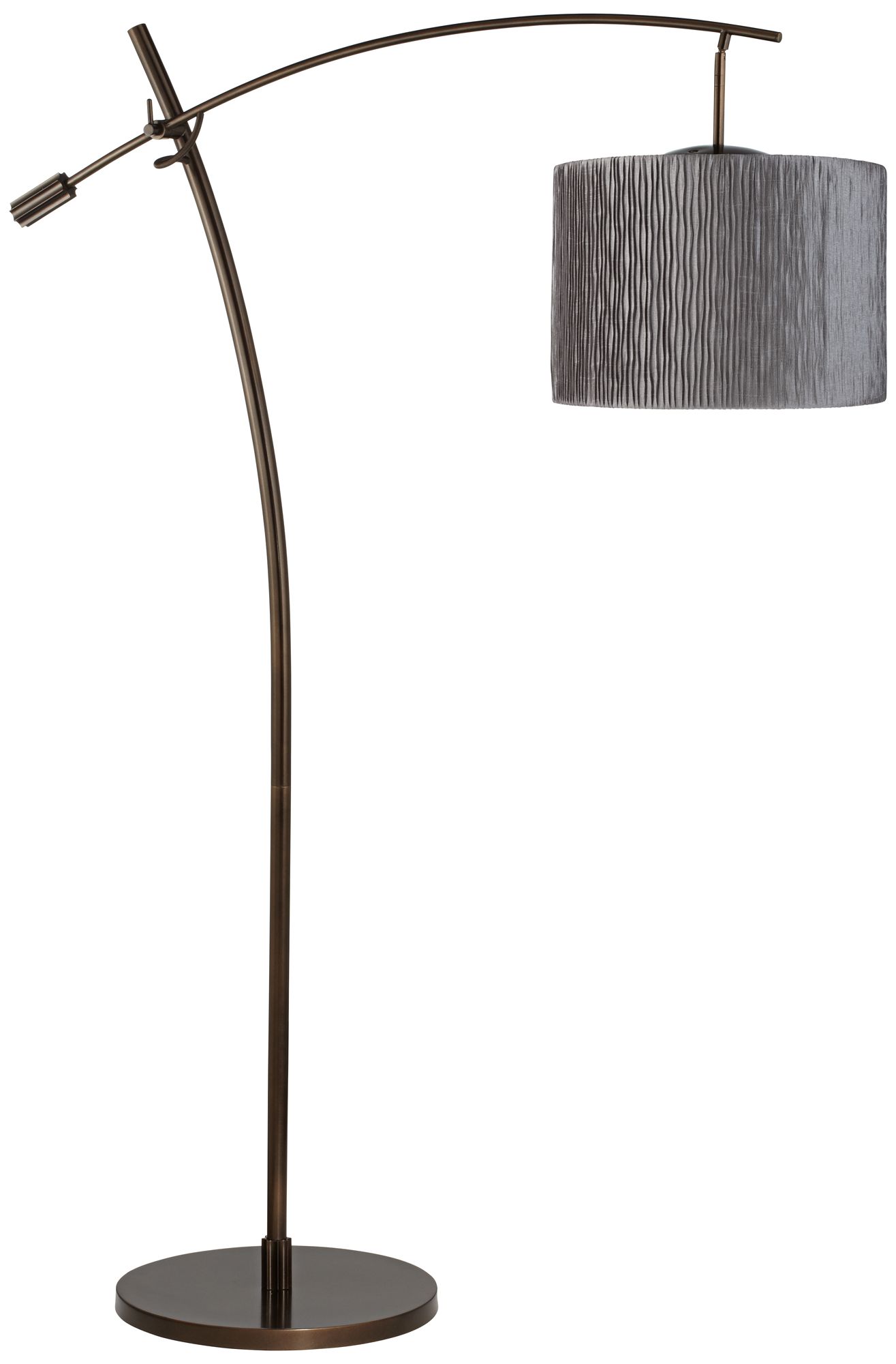 Tara Silver Tin Pleat Shade Balance Arm Arc Floor Lamp