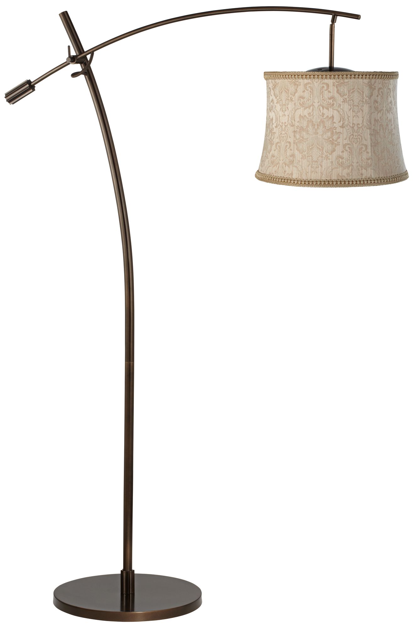 Tara Latte Brocade Floral Shade Balance Arm Arc Floor Lamp