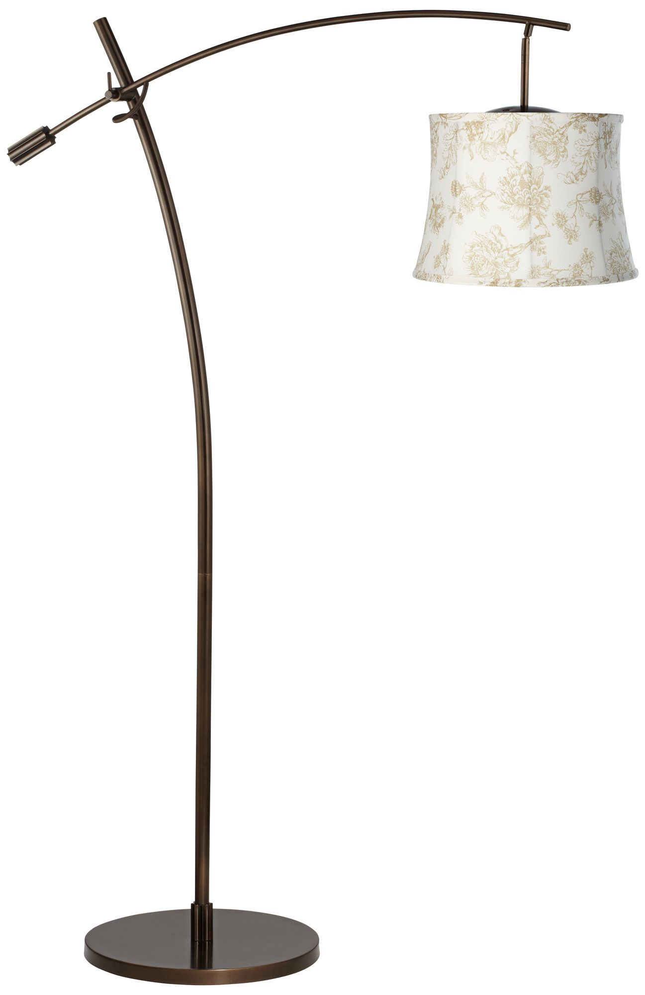 Tara Cream English Floral Shade Balance Arm Arc Floor Lamp