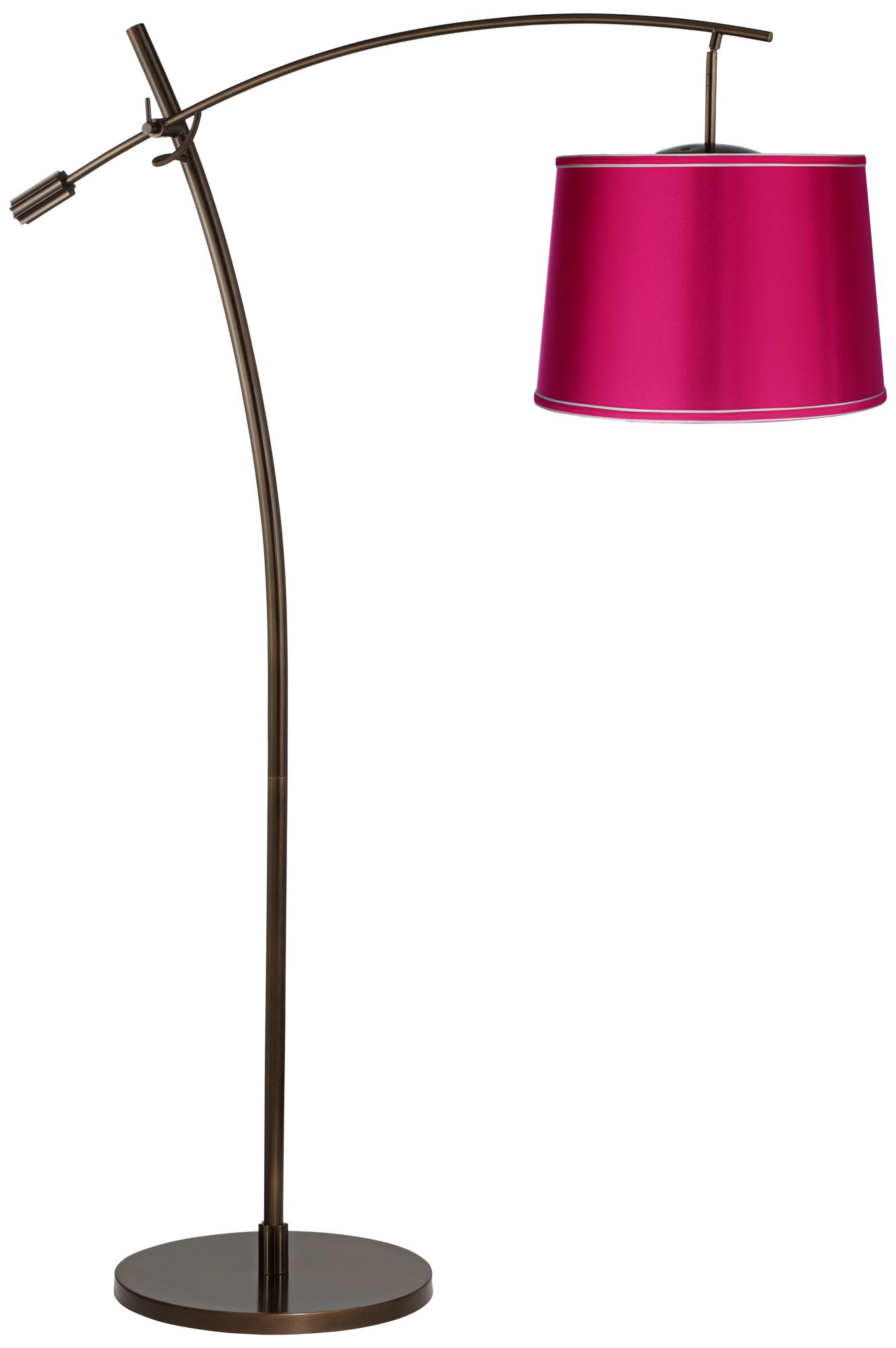 Tara Fuchsia Satin Shade Balance Arm Arc Floor Lamp
