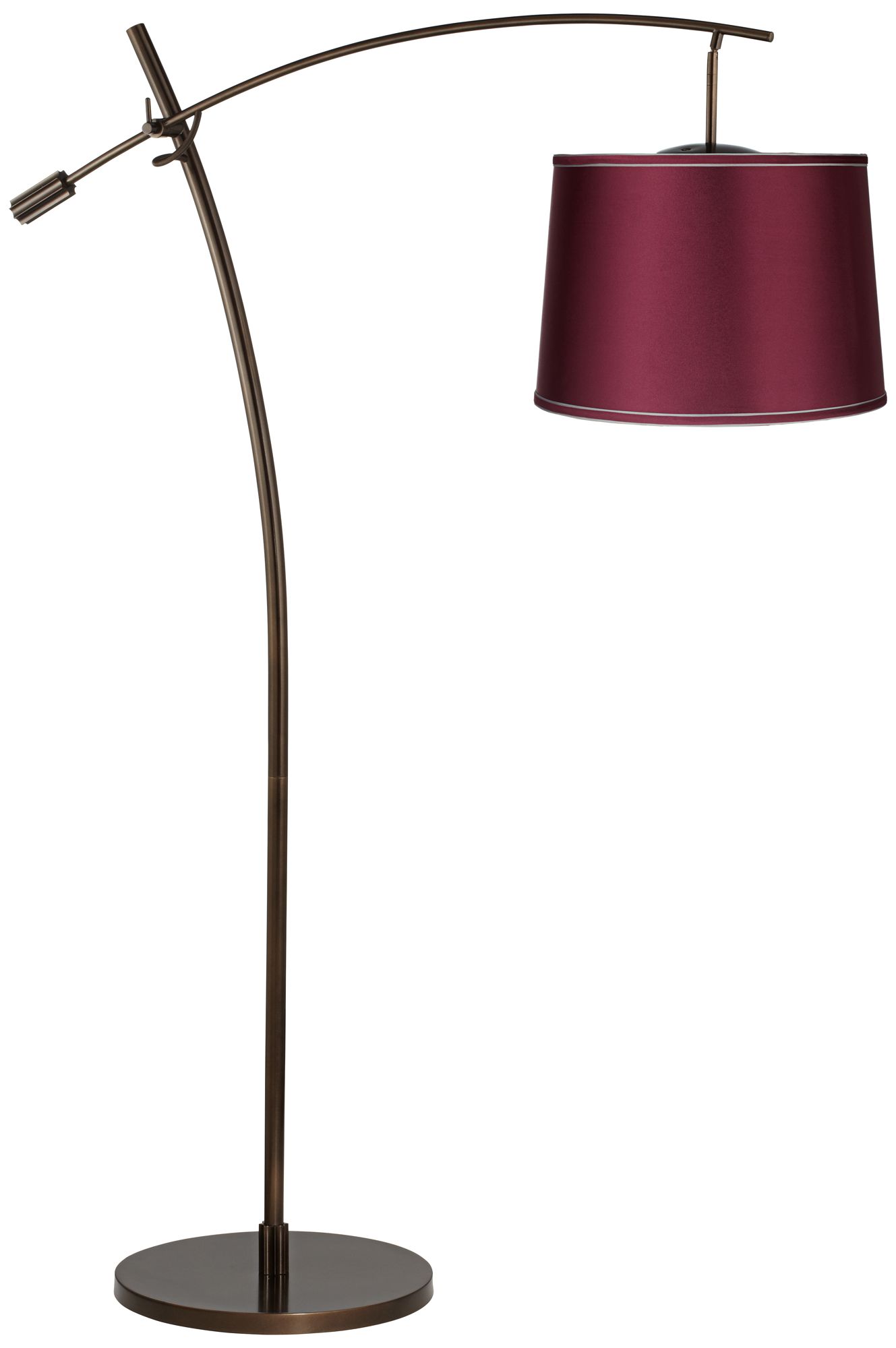Tara Plum Purple Satin Shade Balance Arm Arc Floor Lamp