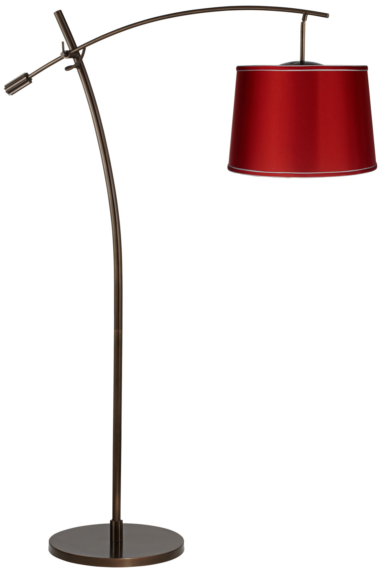 Tara Red Satin Shade Balance Arm Arc Floor Lamp