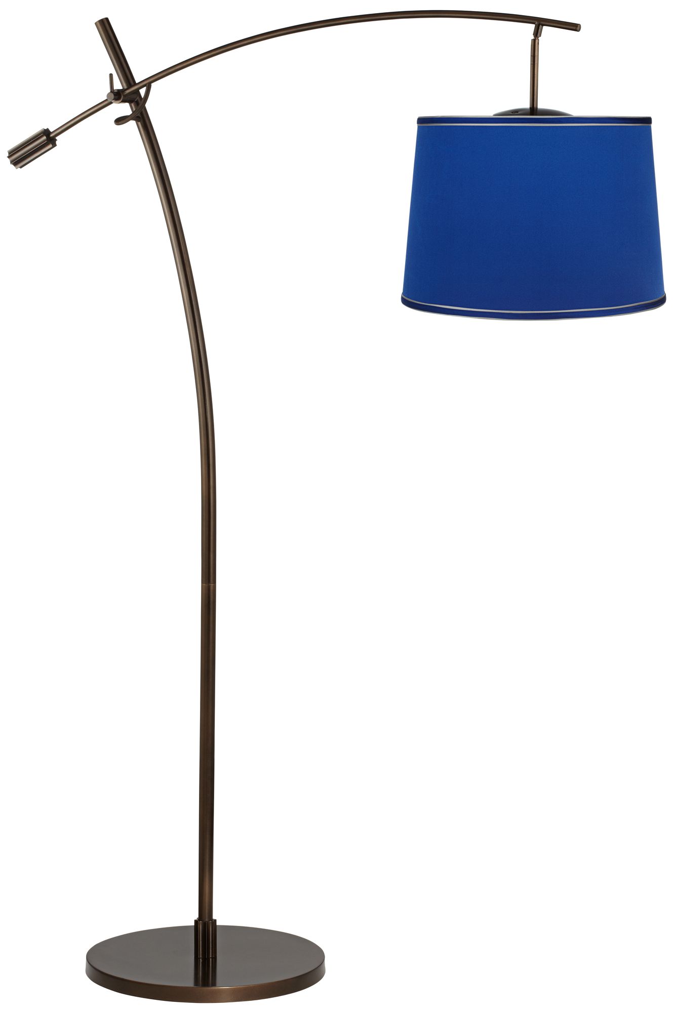 Tara Dark Blue Satin Shade Balance Arm Arc Floor Lamp
