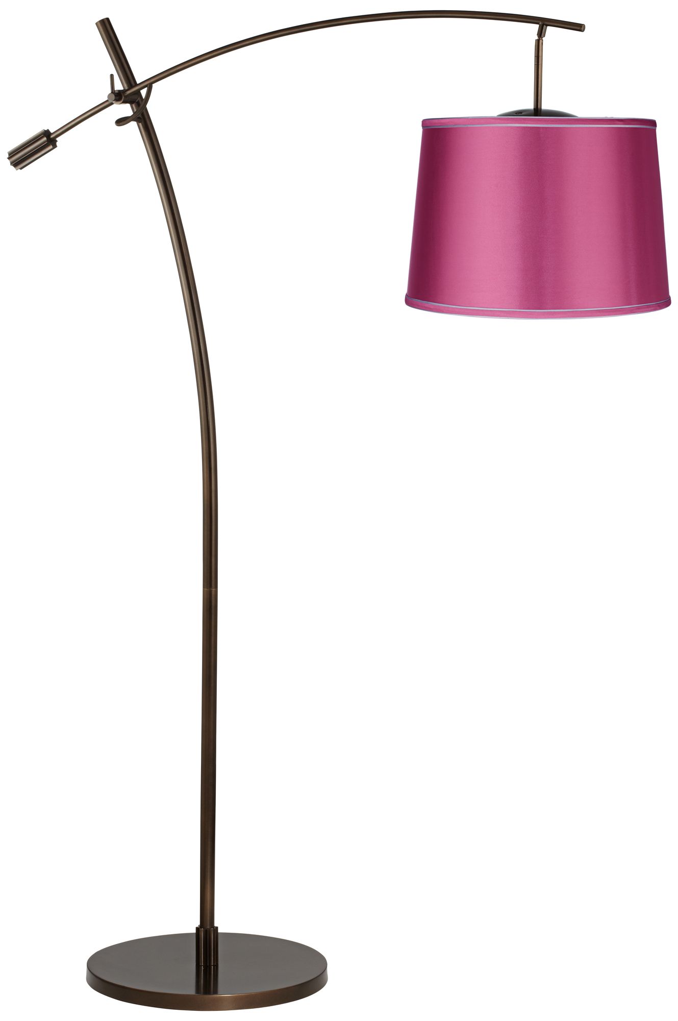 Tara Pink Satin Shade Balance Arm Arc Floor Lamp