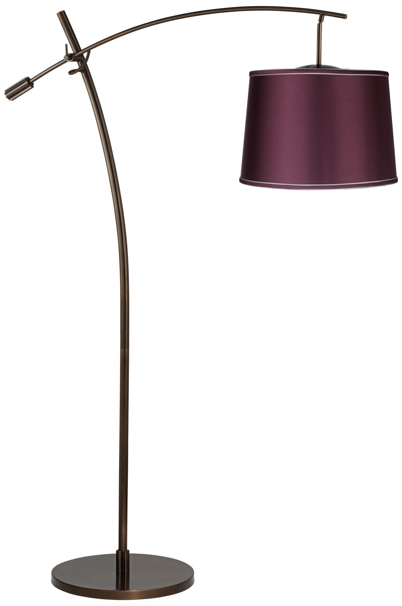 Tara Eggplant Satin Shade Balance Arm Arc Floor Lamp