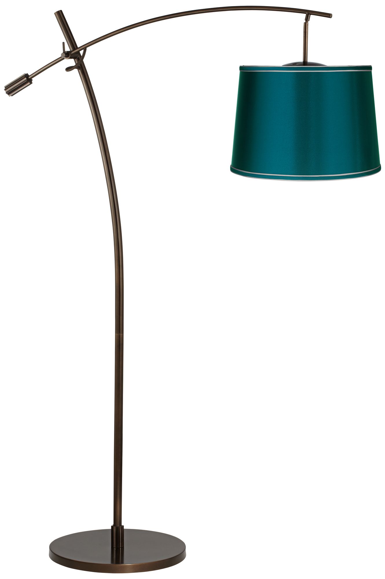 Tara Teal Satin Shade Balance Arm Arc Floor Lamp