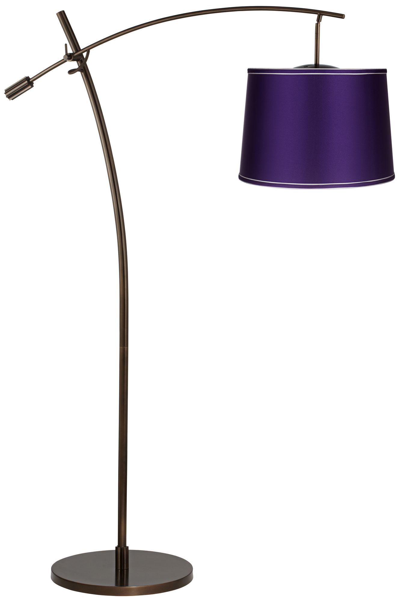 Tara Dark Purple Satin Shade Balance Arm Arc Floor Lamp