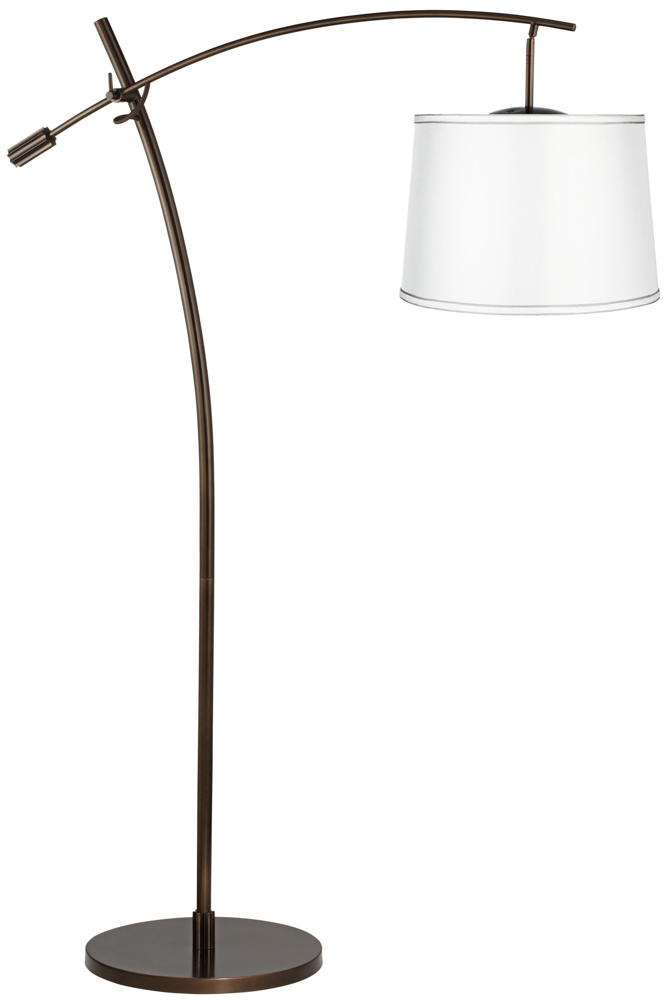 Tara White Satin Shade Balance Arm Arc Floor Lamp