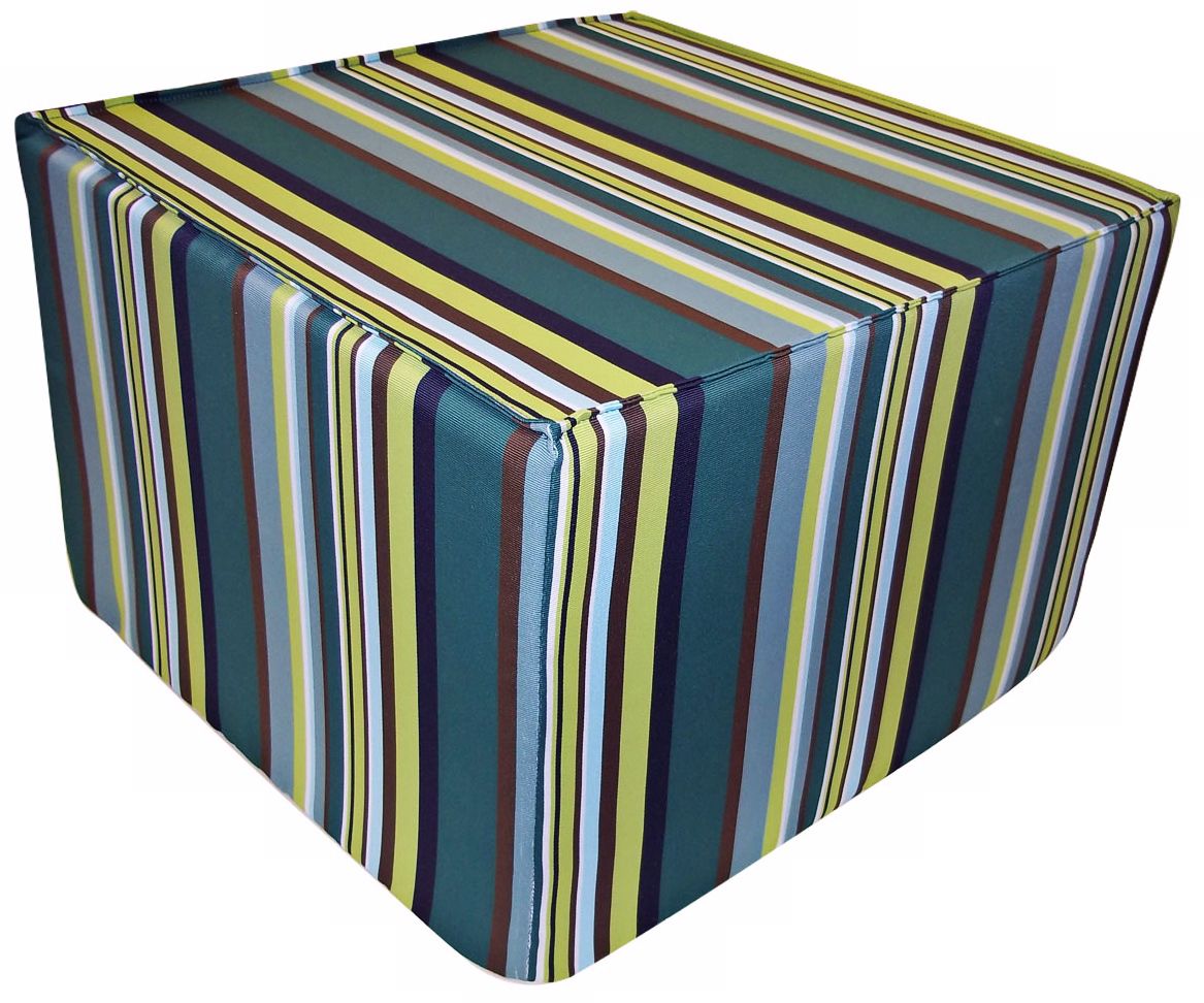 Aloe Stripes Outdoor Square Teal Ottoman