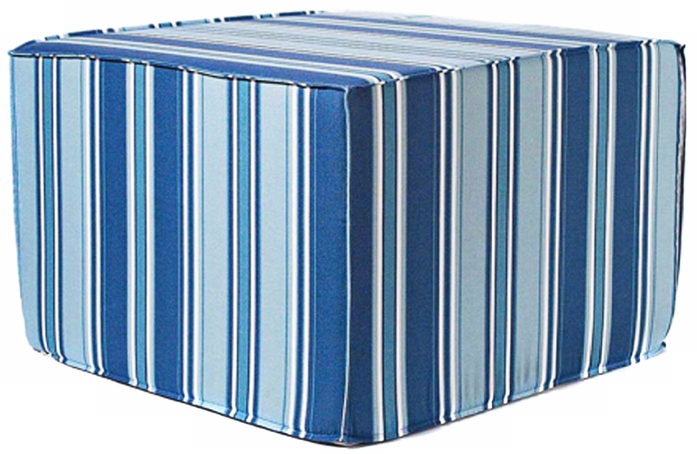 Thick Stripes Outdoor Square Blue Ottoman