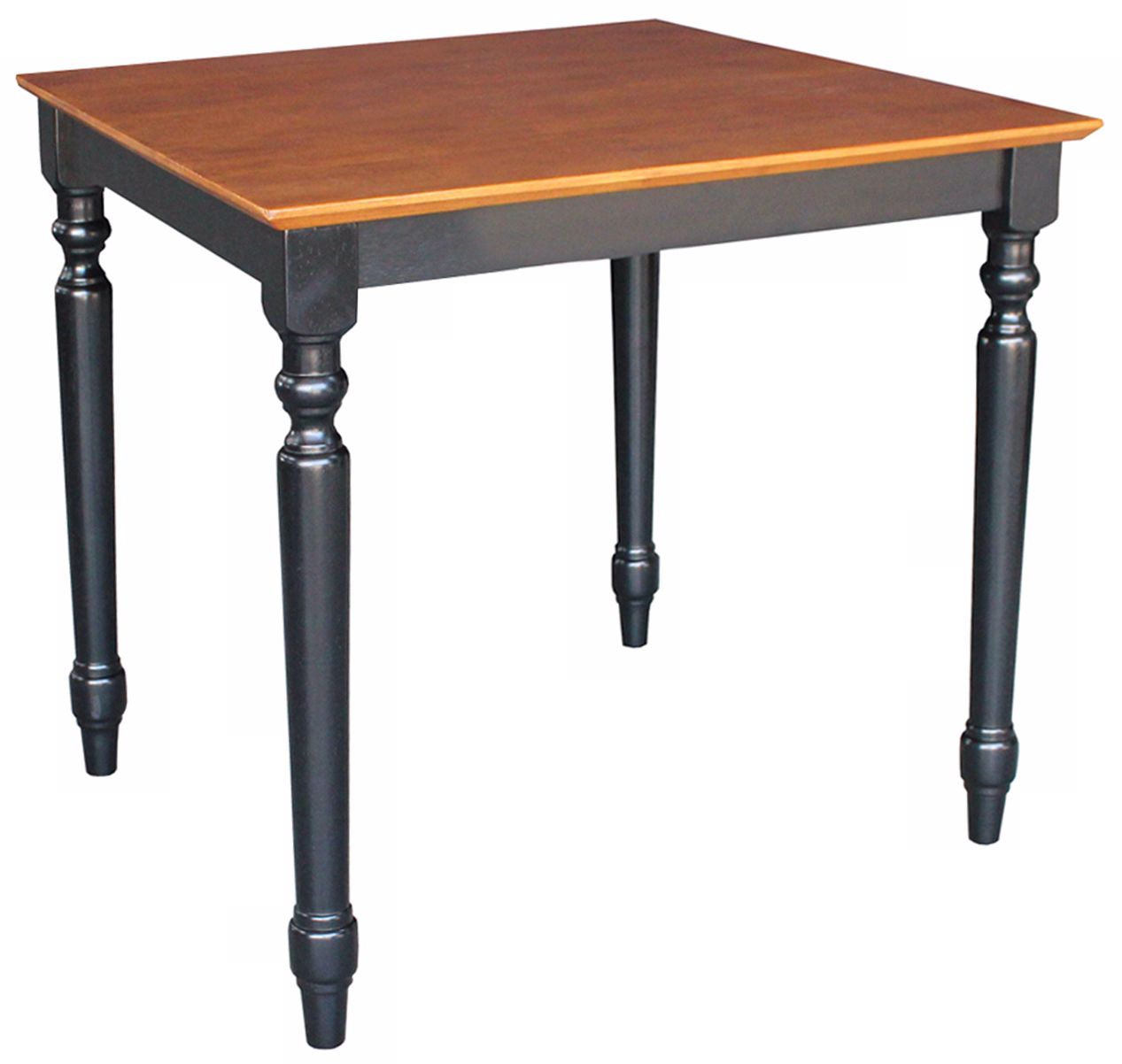 Solid Wood 30" Square Black and Cherry Wood Turned Leg Table