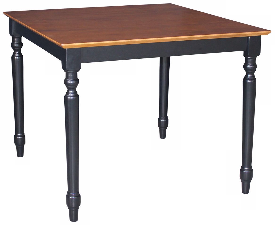 Solid Wood 36" Square Black and Cherry Wood Turned Leg Table