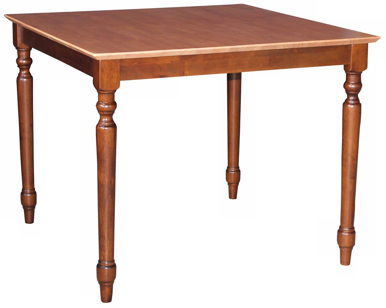 Solid Wood 36" Square Cinnamon Turned Leg Table