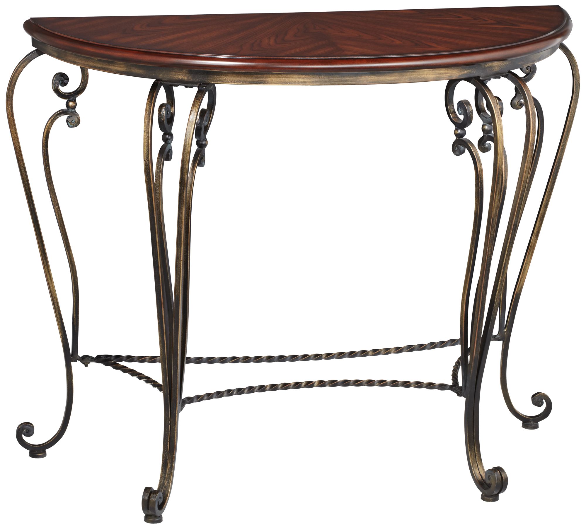 Lorraine Cherry and Distressed Gold Demilune Console Table